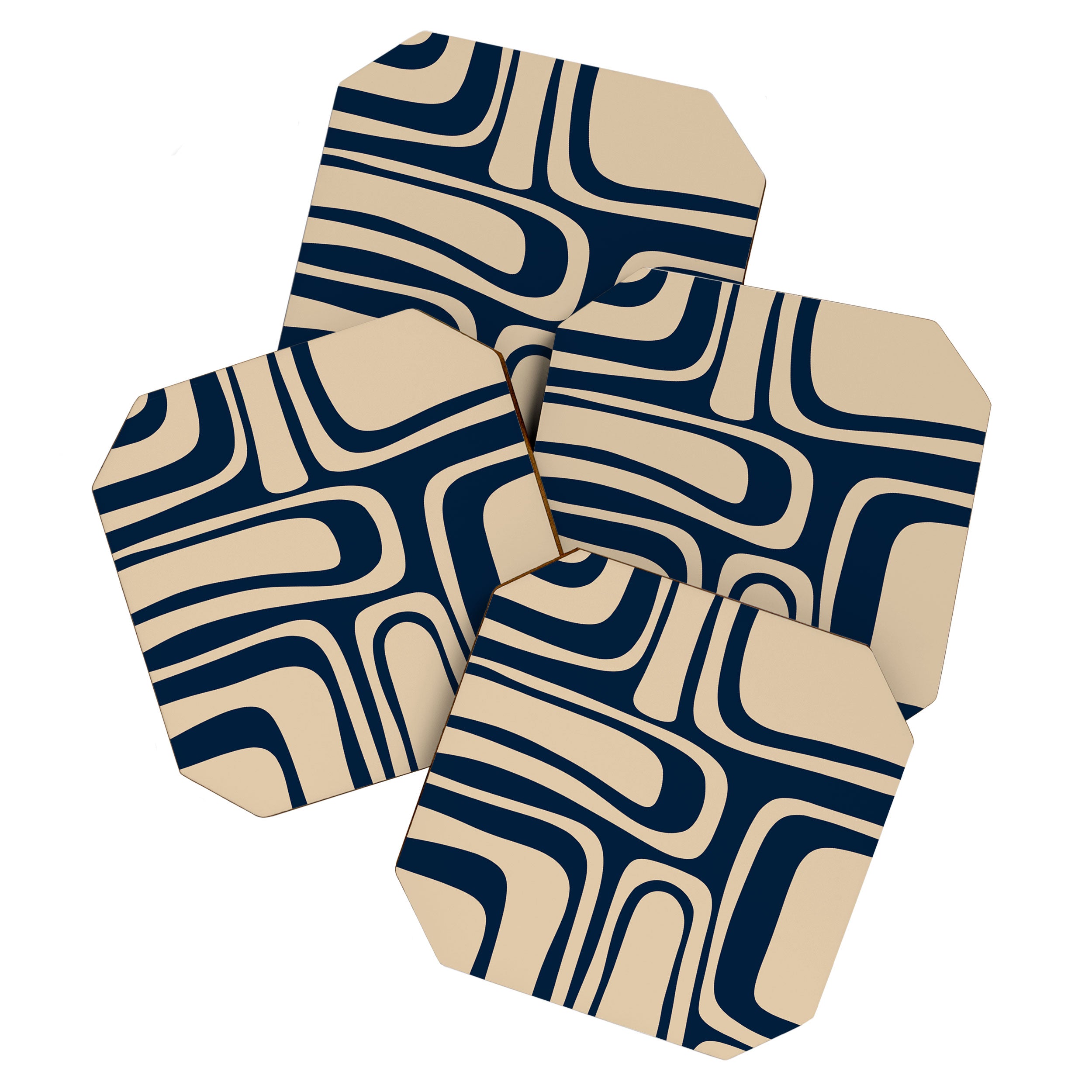 Palm Springs Mid Century Modern Abstract Pattern in Mid Mod Beige and Dark Blue Coaster Gallery Image 1