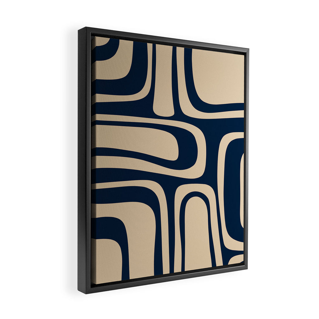 Palm Springs Mid Century Modern Abstract Pattern in Mid Mod Beige and Dark Blue Framed Canvas Print Gallery Image 2