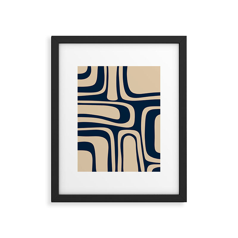 Palm Springs Mid Century Modern Abstract Pattern in Mid Mod Beige and Dark Blue Framed Art Print Gallery Image 6