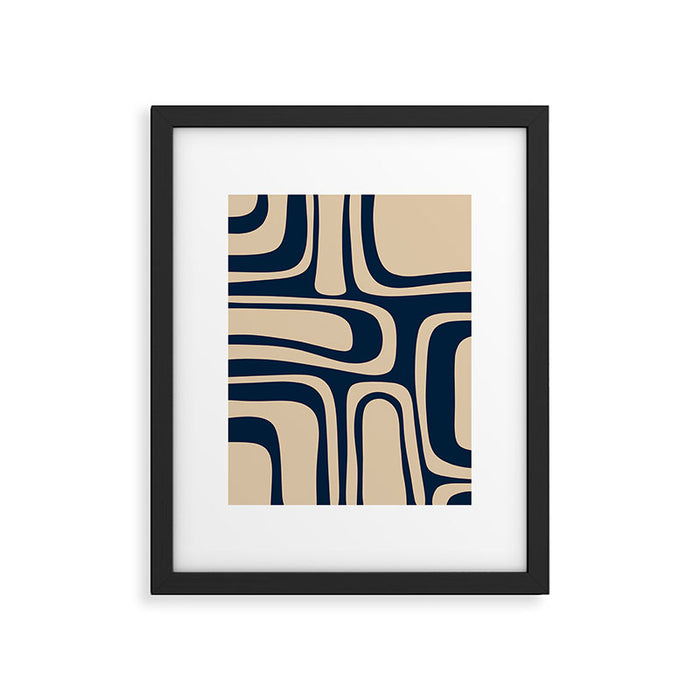 Palm Springs Mid Century Modern Abstract Pattern in Mid Mod Beige and Dark Blue Framed Art Print Gallery Image 1