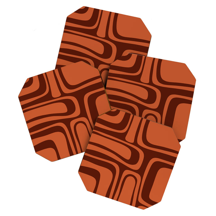 Palm Springs Mid Century Modern Abstract Pattern in Mid Mod Dark Orange Tones Coaster Gallery Image 1