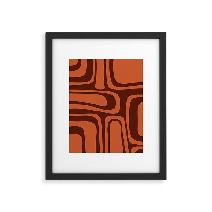 Palm Springs Mid Century Modern Abstract Pattern in Mid Mod Dark Orange Tones Framed Art Print Gallery Image 1