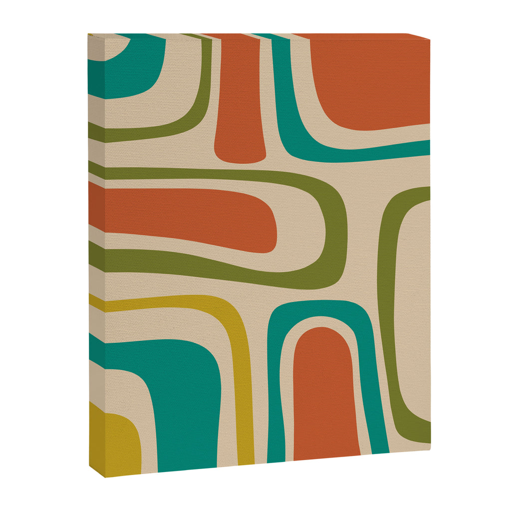 Palm Springs Mid Century Modern Abstract Pattern in Mid Mod Olive, Burnt Orange, Mustard, Teal, and Beige Canvas Print Gallery Image 8