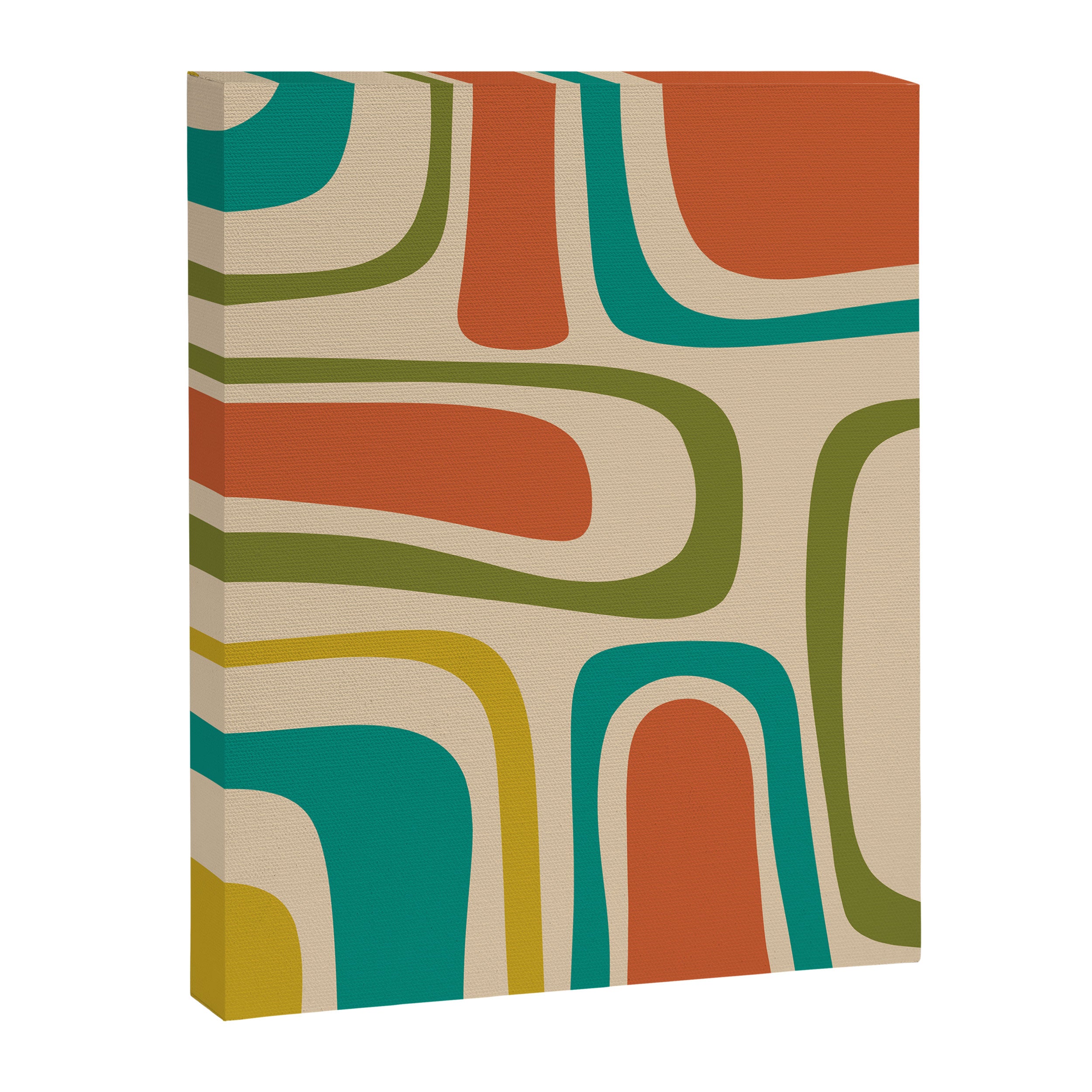 Palm Springs Mid Century Modern Abstract Pattern in Mid Mod Olive, Burnt Orange, Mustard, Teal, and Beige Canvas Print Gallery Image 8