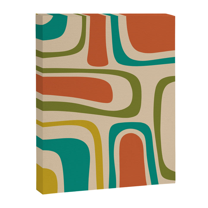 Palm Springs Mid Century Modern Abstract Pattern in Mid Mod Olive, Burnt Orange, Mustard, Teal, and Beige Canvas Print Gallery Image 1