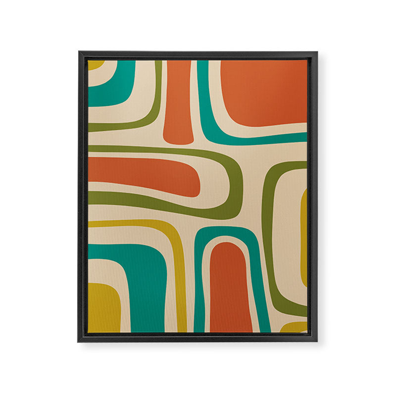 Palm Springs Mid Century Modern Abstract Pattern in Mid Mod Olive, Burnt Orange, Mustard, Teal, and Beige Framed Canvas Print Gallery Image 8