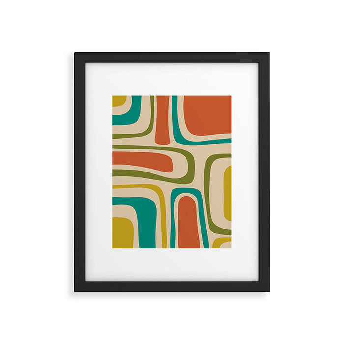 Palm Springs Mid Century Modern Abstract Pattern in Mid Mod Olive, Burnt Orange, Mustard, Teal, and Beige Framed Art Print Gallery Image 1