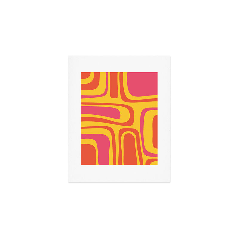 Palm Springs Mid Century Modern Abstract Pattern in Retro Bright Yellow, Hot Pink, and Orange-Red Art Print Gallery Image 1