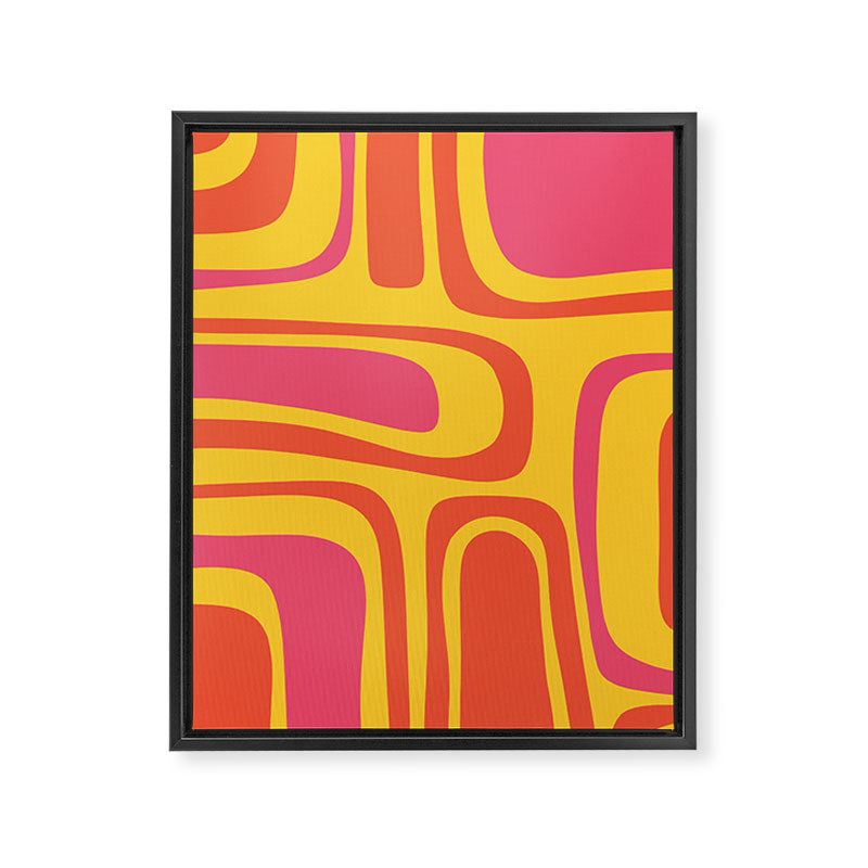 Palm Springs Mid Century Modern Abstract Pattern in Retro Bright Yellow, Hot Pink, and Orange-Red Framed Canvas Print Gallery Image 8