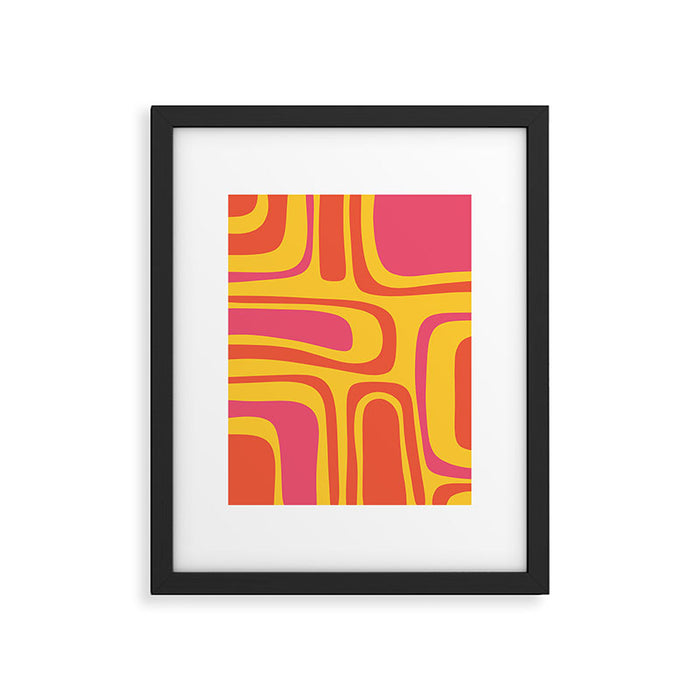 Palm Springs Mid Century Modern Abstract Pattern in Retro Bright Yellow, Hot Pink, and Orange-Red Framed Art Print Gallery Image 1
