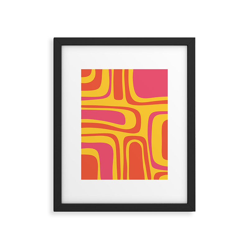 Palm Springs Mid Century Modern Abstract Pattern in Retro Bright Yellow, Hot Pink, and Orange-Red Framed Art Print Gallery Image 6