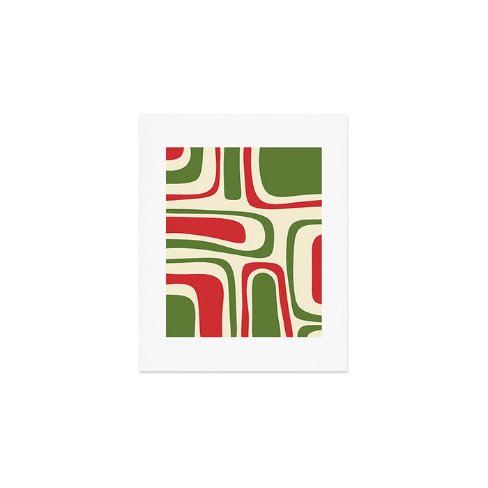 Palm Springs Mid Century Modern Abstract Pattern in Retro Christmas Green Red Cream Art Print Gallery Image 1