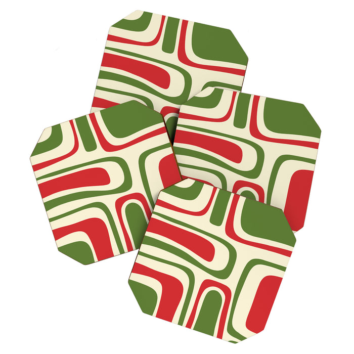Palm Springs Mid Century Modern Abstract Pattern in Retro Christmas Green Red Cream Coaster Gallery Image 1