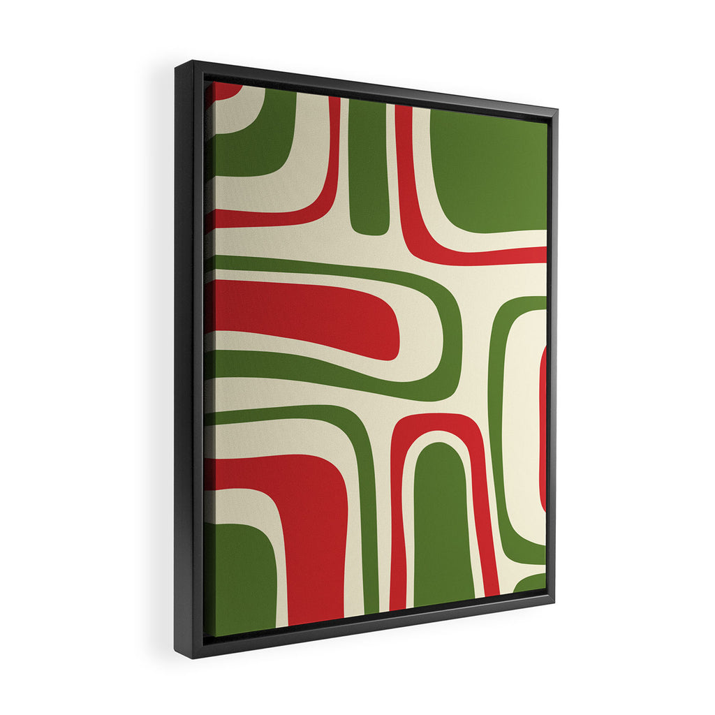 Palm Springs Mid Century Modern Abstract Pattern in Retro Christmas Green Red Cream Framed Canvas Print Gallery Image 2