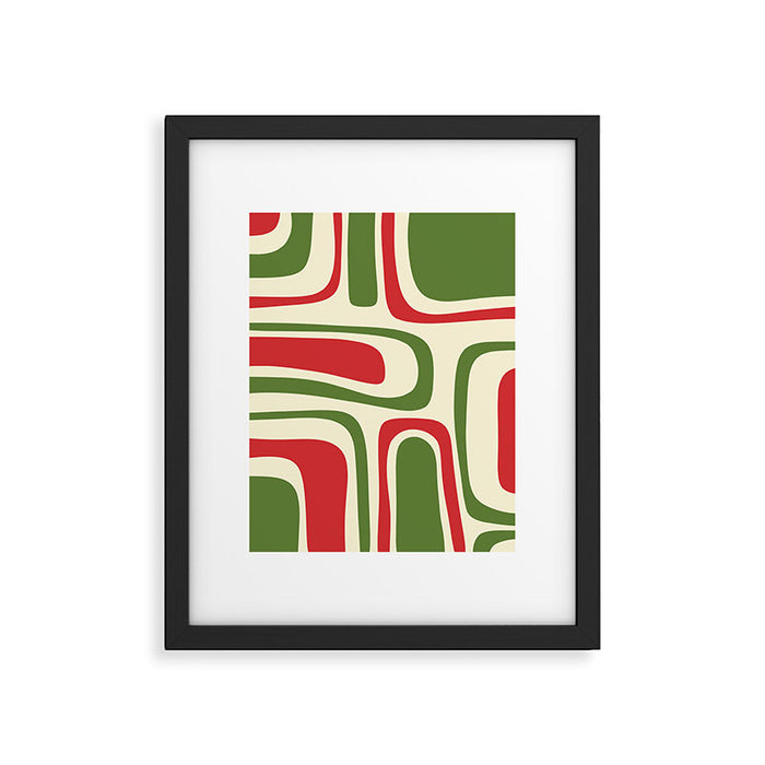 Palm Springs Mid Century Modern Abstract Pattern in Retro Christmas Green Red Cream Framed Art Print Gallery Image 1