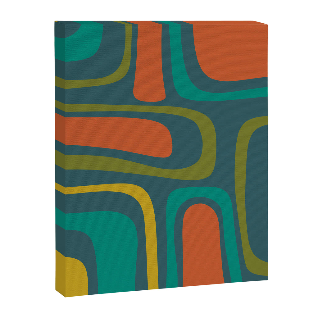 Palm Springs Mid Century Modern Abstract Pattern in Teal and Mid Mod Orange, Olive, Mustard Canvas Print Gallery Image 8