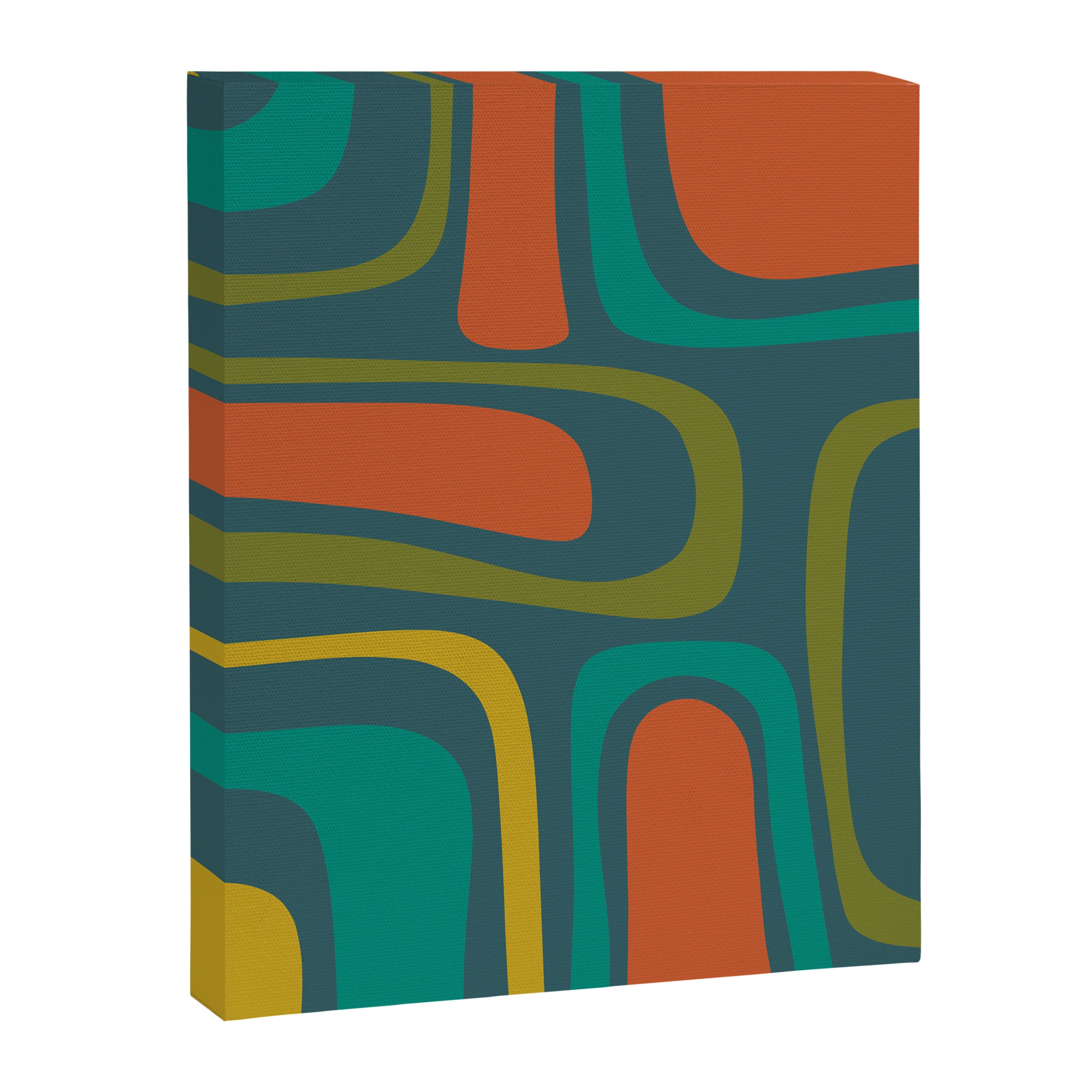 Palm Springs Mid Century Modern Abstract Pattern in Teal and Mid Mod Orange, Olive, Mustard Canvas Print Gallery Image 8