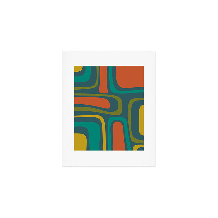 Palm Springs Mid Century Modern Abstract Pattern in Teal and Mid Mod Orange, Olive, Mustard Art Print Gallery Image 1