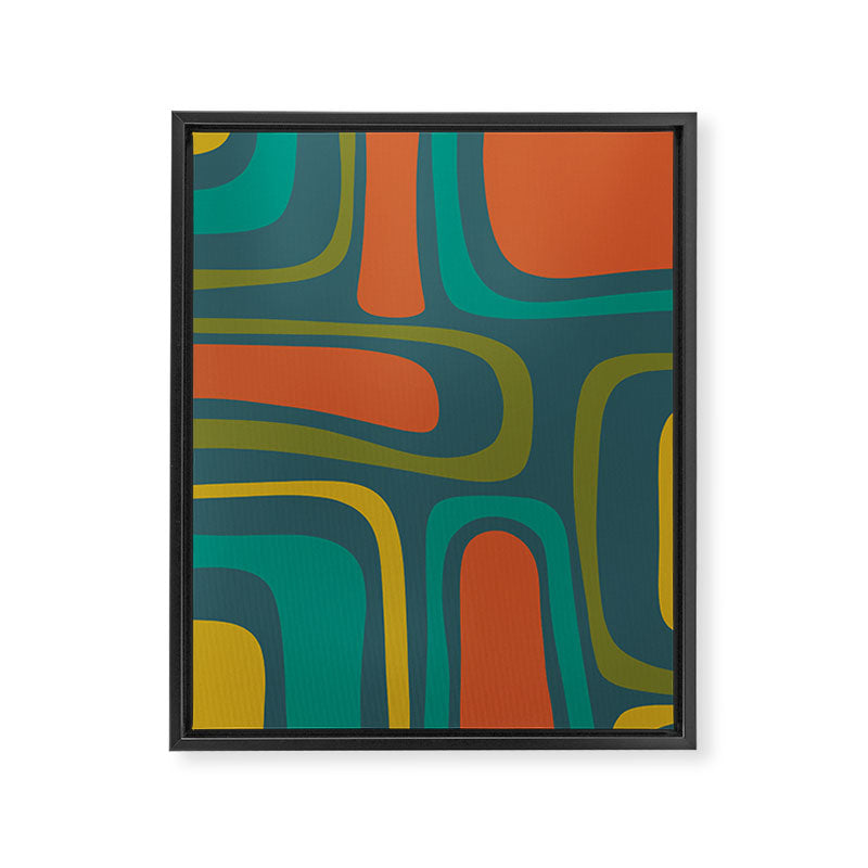 Palm Springs Mid Century Modern Abstract Pattern in Teal and Mid Mod Orange, Olive, Mustard Framed Canvas Print Gallery Image 8