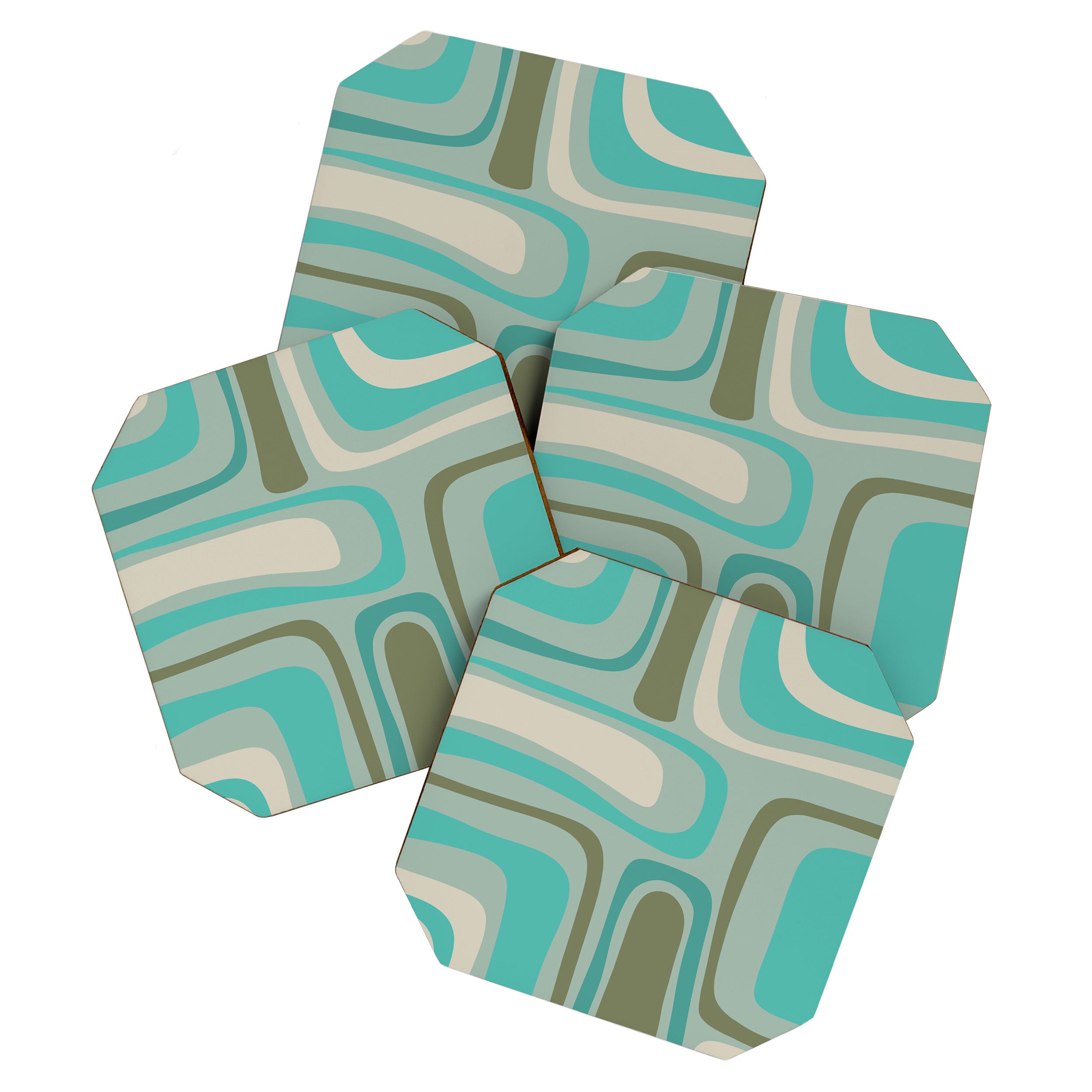 Palm Springs Mid Century Modern Abstract Pattern in Vintage Turquoise and Olive Coaster Gallery Image 1