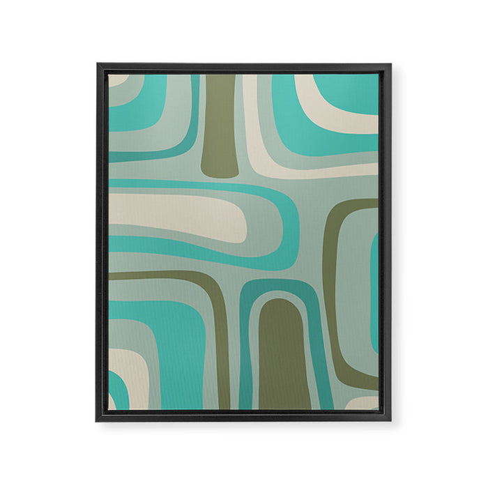 Palm Springs Mid Century Modern Abstract Pattern in Vintage Turquoise and Olive Framed Canvas Print Gallery Image 1