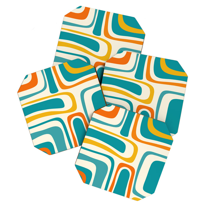 Palm Springs Mid Century Modern Abstract Pattern Orange Mustard Teal Cream Coaster Gallery Image 1