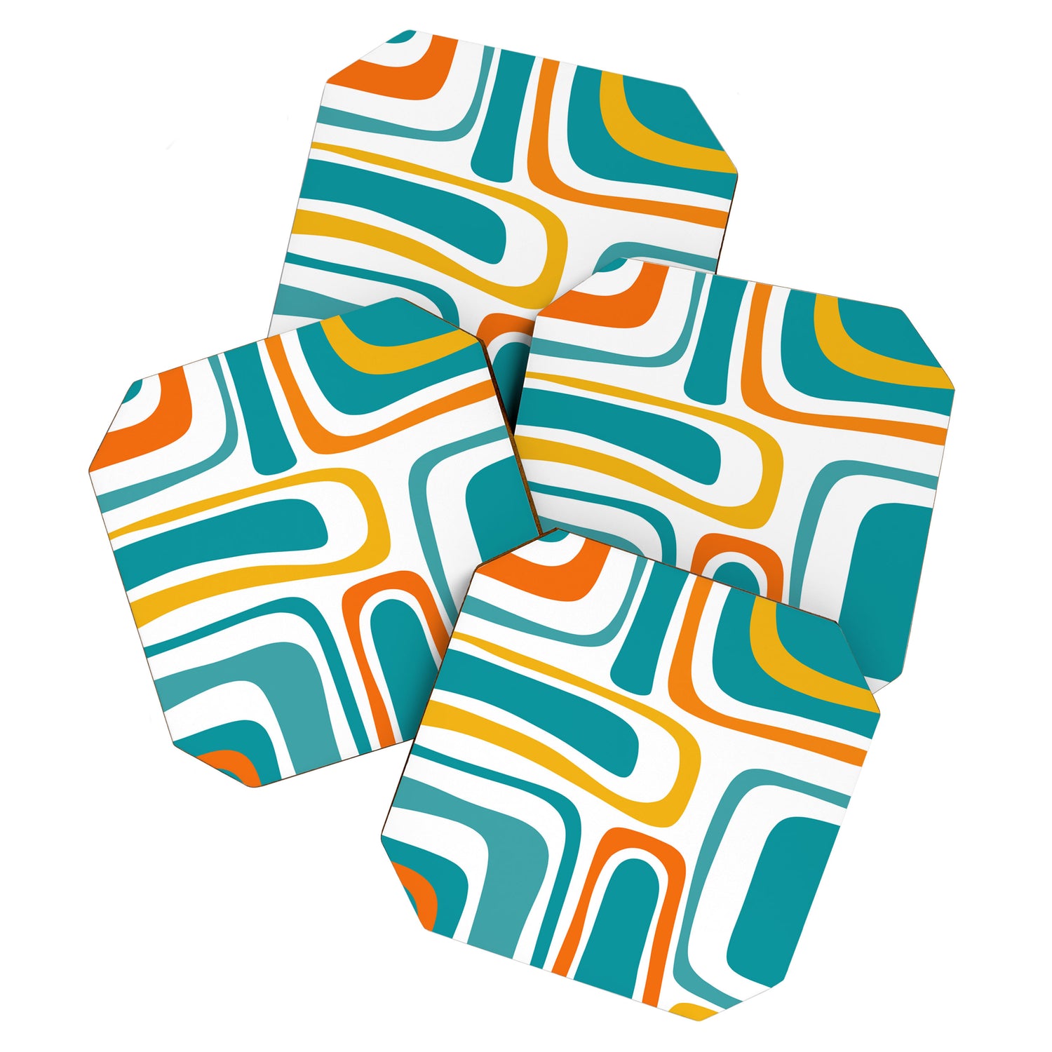 Palm Springs Mid Century Modern Abstract Pattern Orange Mustard Turquoise White Coaster Gallery Image 1