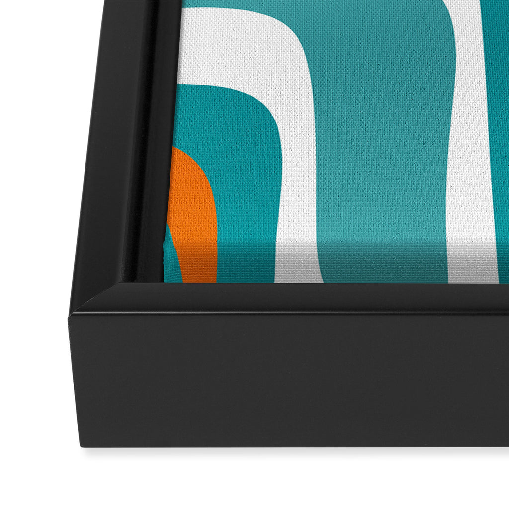 Palm Springs Mid Century Modern Abstract Pattern Orange Mustard Turquoise White Framed Canvas Print Gallery Image 3