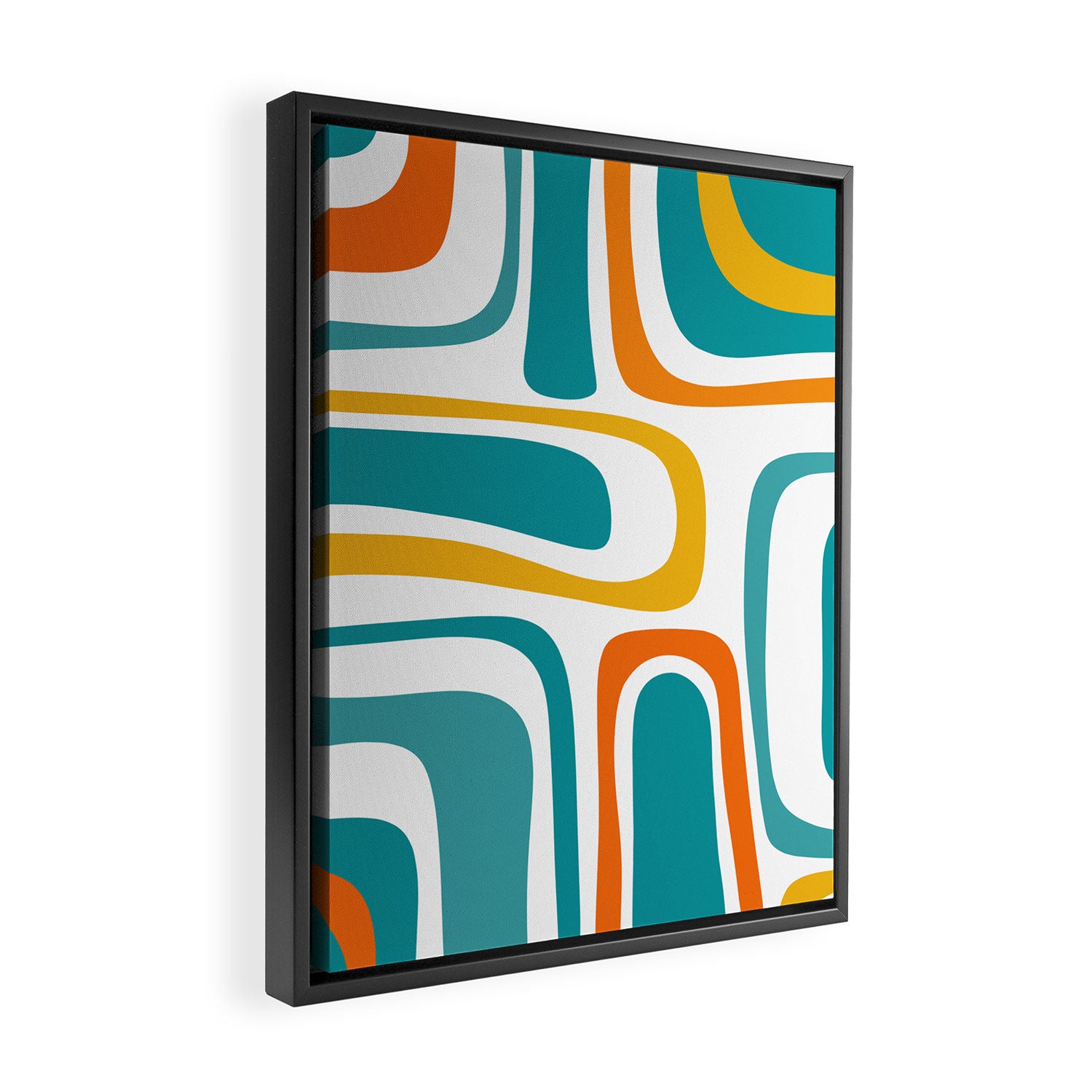 Palm Springs Mid Century Modern Abstract Pattern Orange Mustard Turquoise White Framed Canvas Print Gallery Image 2