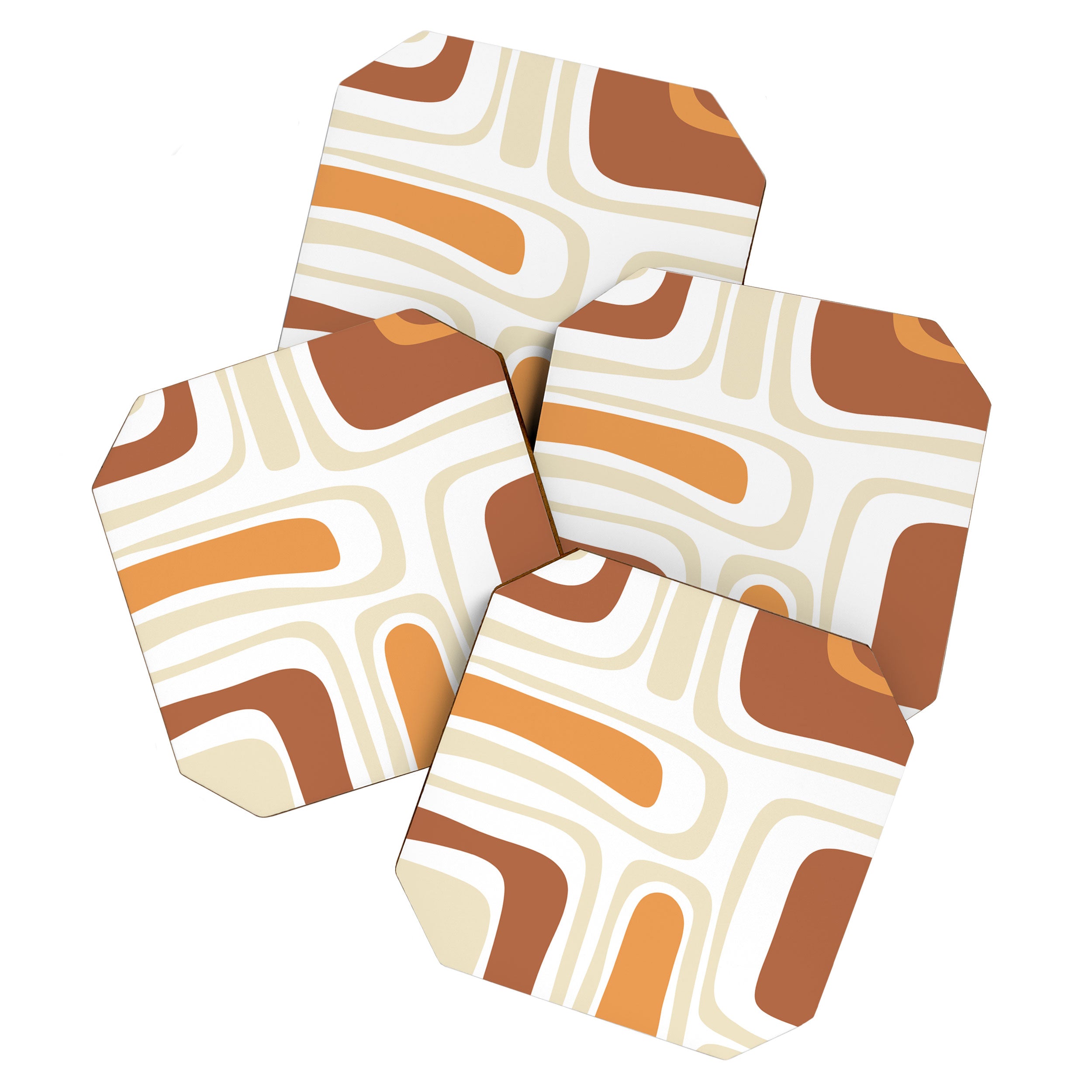 Palm Springs Mid-Century Minimalist Abstract Brown Ochre Beige White Coaster Gallery Image 1