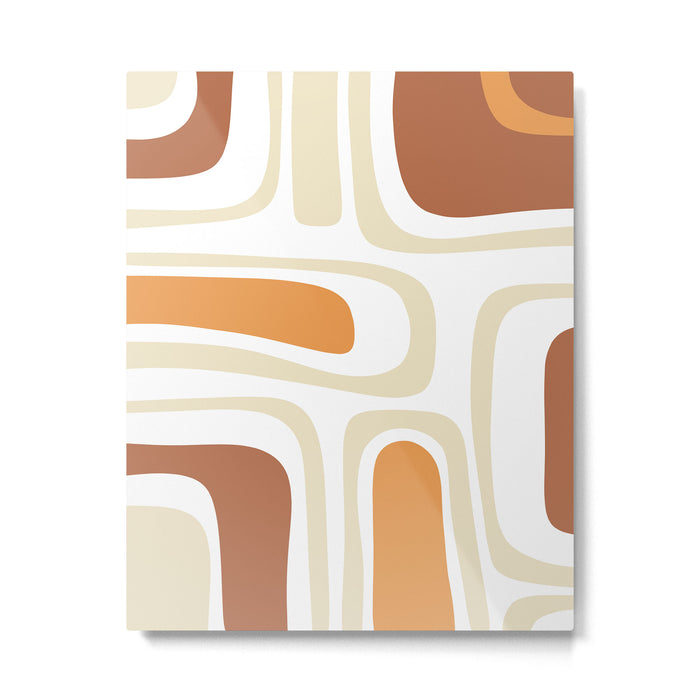 Palm Springs Mid-Century Minimalist Abstract Brown Ochre Beige White Metal Print Gallery Image 1