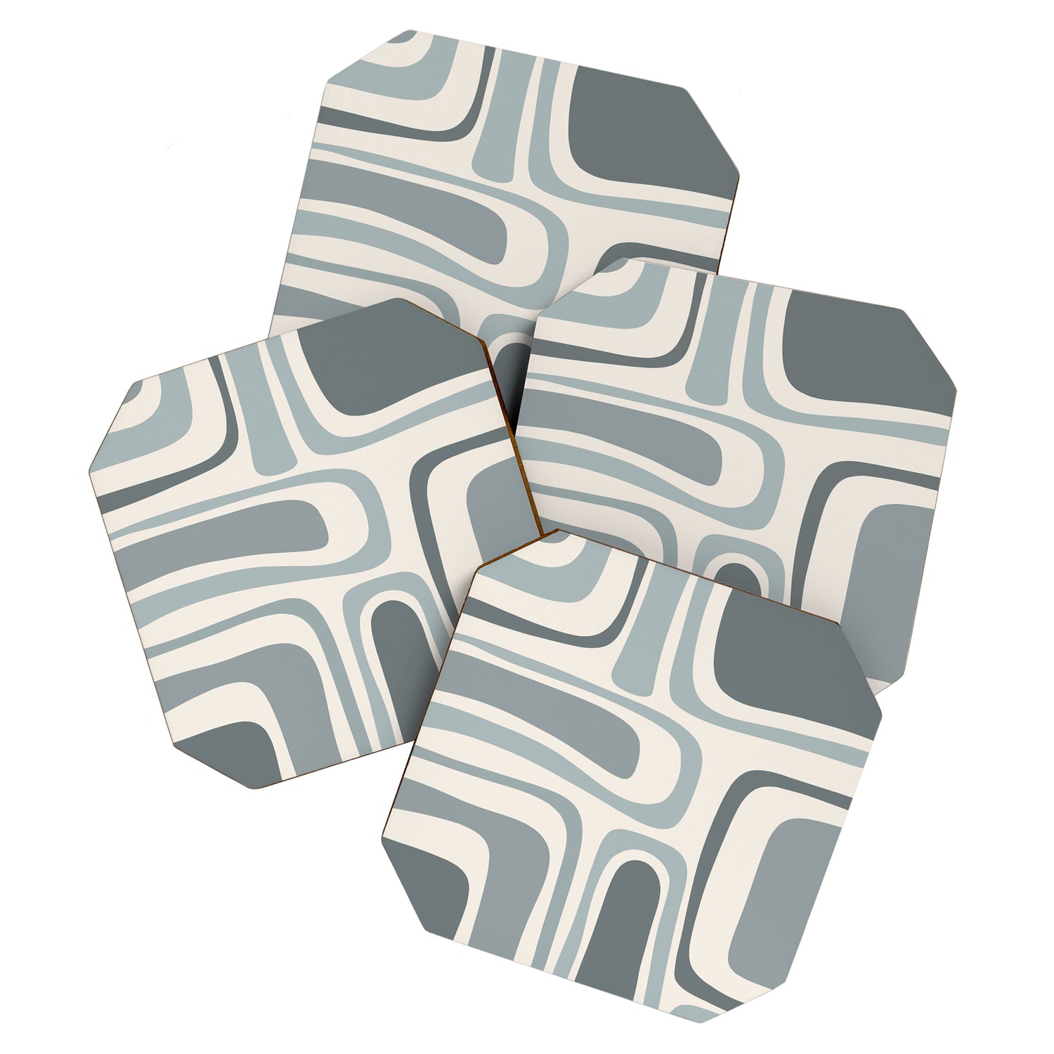 Palm Springs Midcentury Mod Abstract Pattern in Light Gray-Blue Tones and Cream Coaster Gallery Image 1