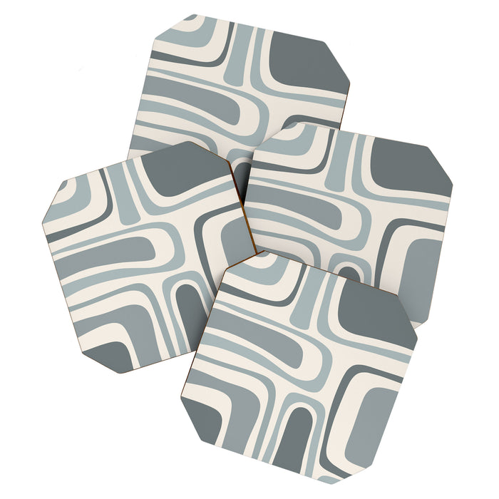 Palm Springs Midcentury Mod Abstract Pattern in Light Gray-Blue Tones and Cream Coaster Gallery Image 1