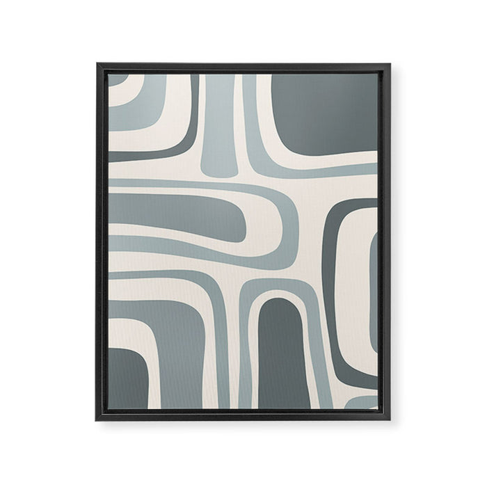 Palm Springs Midcentury Mod Abstract Pattern in Light Gray-Blue Tones and Cream Framed Canvas Print Gallery Image 1