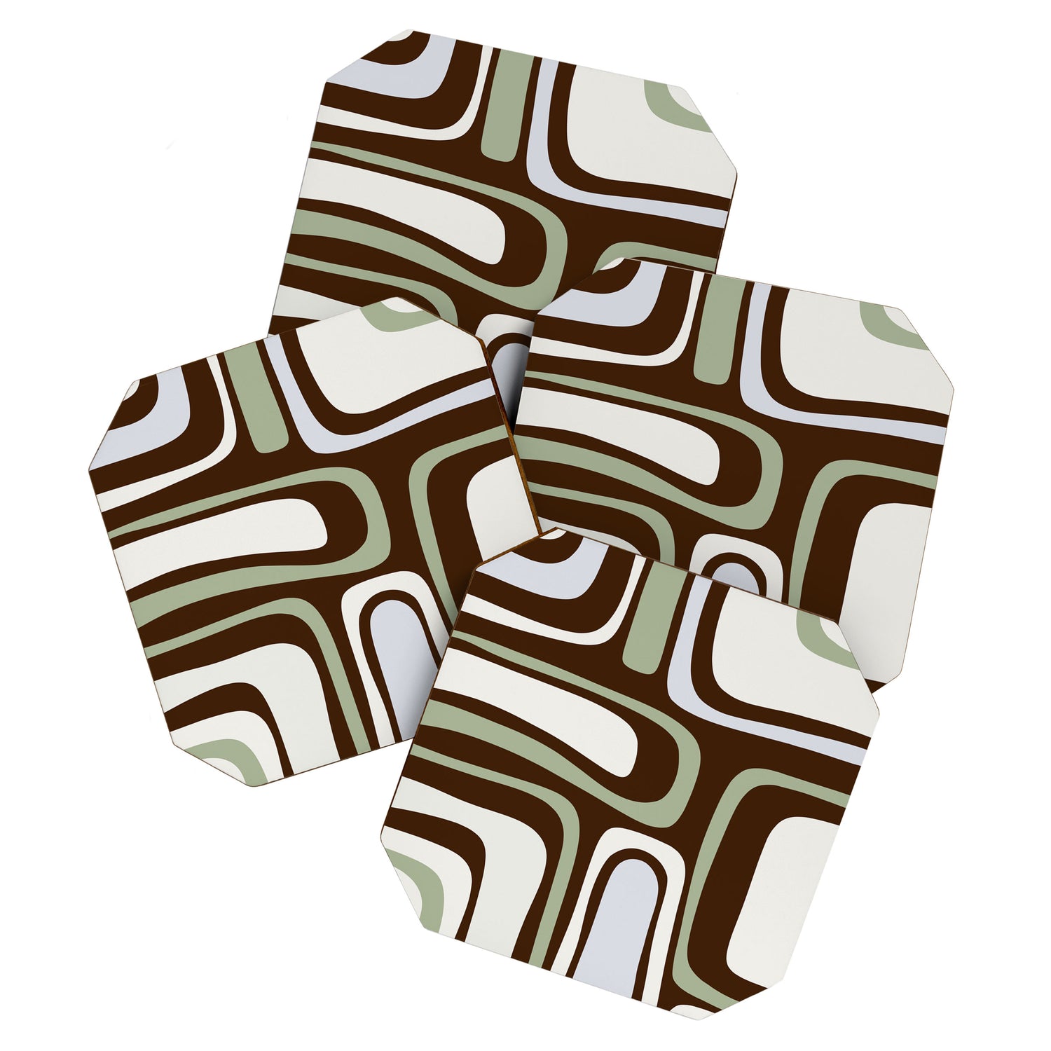 Palm Springs Mid-Century Modern Abstract in Brown, Sage, Light Gray, and Cream Coaster Gallery Image 1
