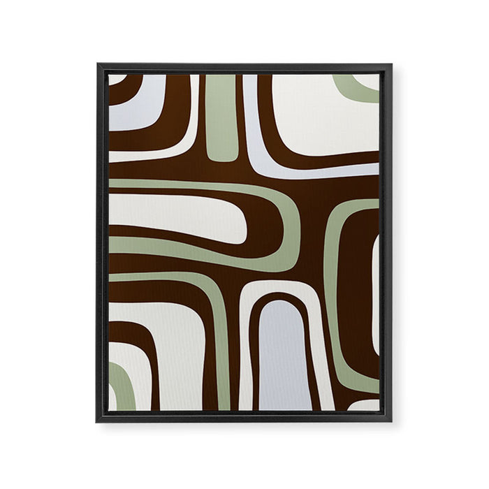 Palm Springs Mid-Century Modern Abstract in Brown, Sage, Light Gray, and Cream Framed Canvas Print Gallery Image 1