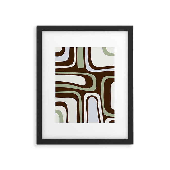 Palm Springs Mid-Century Modern Abstract in Brown, Sage, Light Gray, and Cream Framed Art Print Gallery Image 1