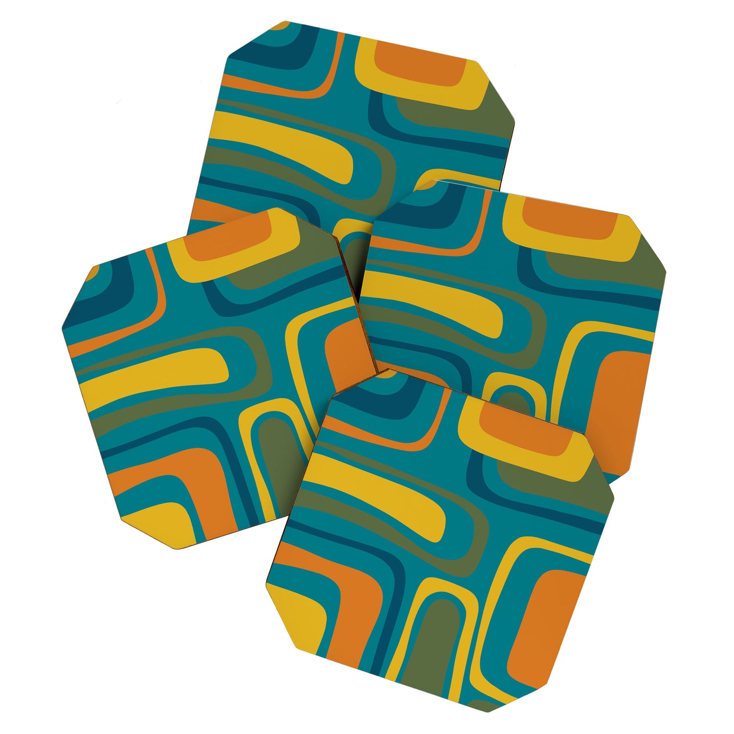 Palm Springs Midcentury Modern Abstract in Moroccan Mustard, Orange, Olive, Blue, and Teal Coaster Gallery Image 1