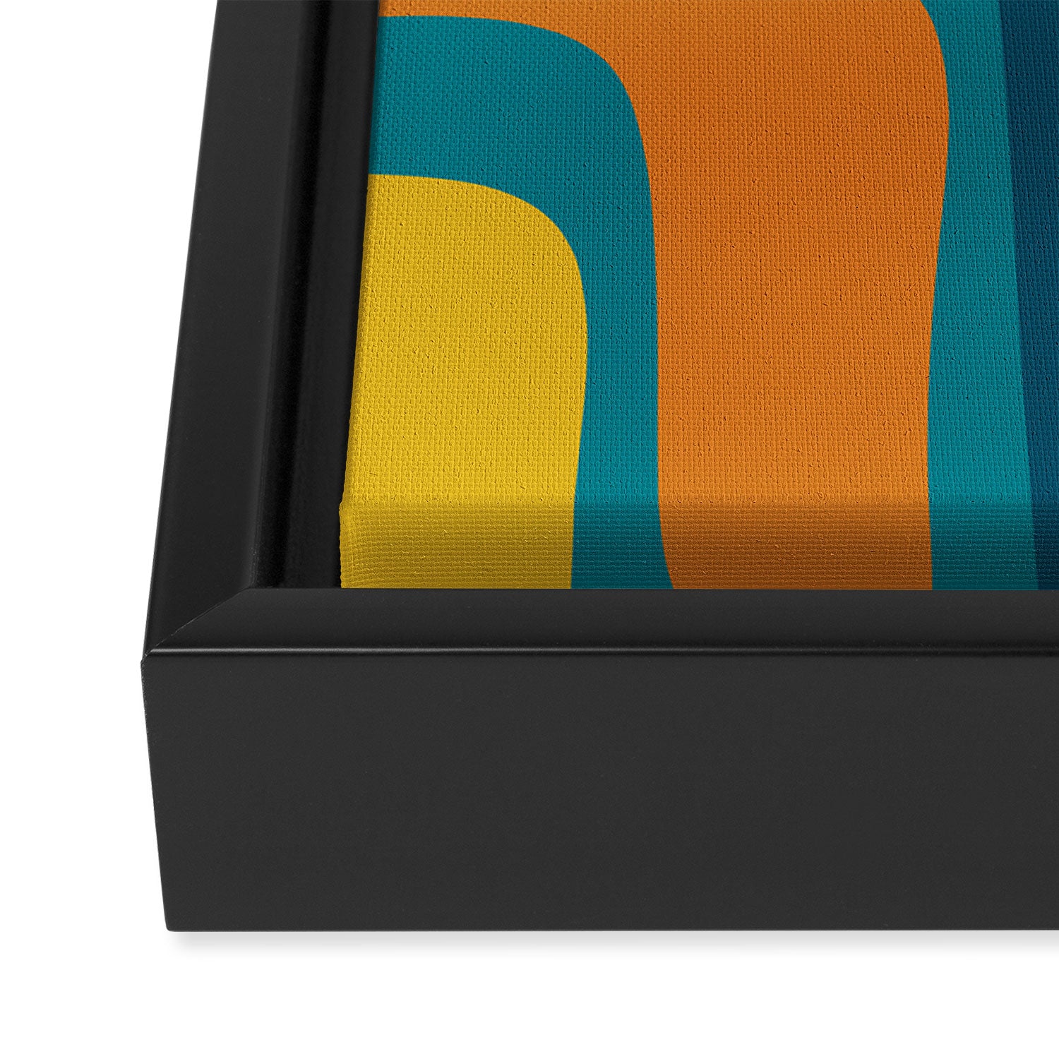 Palm Springs Midcentury Modern Abstract in Moroccan Mustard, Orange, Olive, Blue, and Teal Framed Canvas Print Gallery Image 3