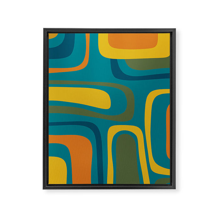 Palm Springs Midcentury Modern Abstract in Moroccan Mustard, Orange, Olive, Blue, and Teal Framed Canvas Print Gallery Image 1
