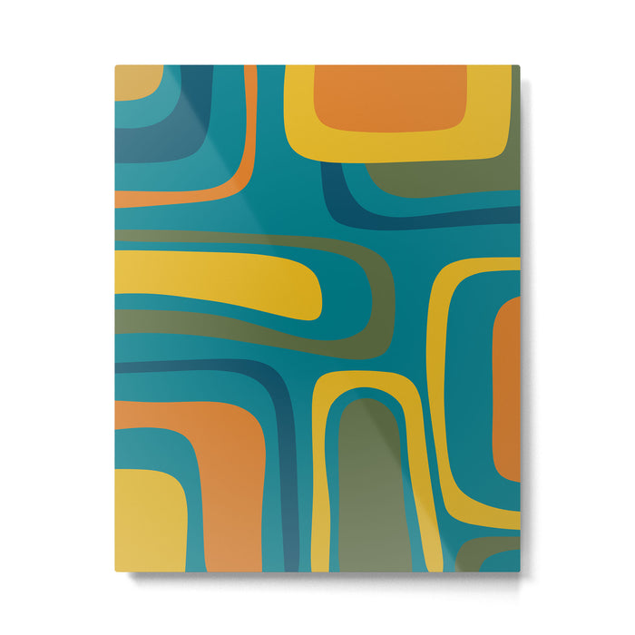 Palm Springs Midcentury Modern Abstract in Moroccan Mustard, Orange, Olive, Blue, and Teal Metal Print Gallery Image 1