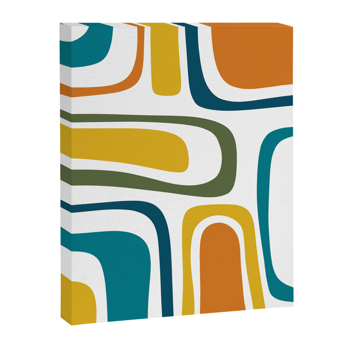 Palm Springs Midcentury Modern Abstract in Moroccan Teal, Orange, Mustard, Olive, and White Canvas Print Gallery Image 1