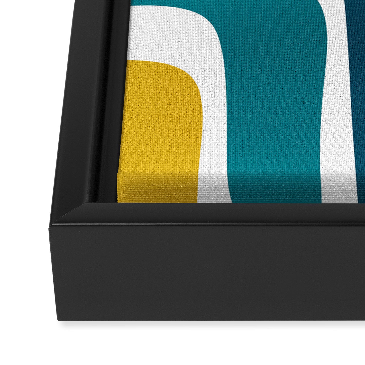 Palm Springs Midcentury Modern Abstract in Moroccan Teal, Orange, Mustard, Olive, and White Framed Canvas Print Gallery Image 3