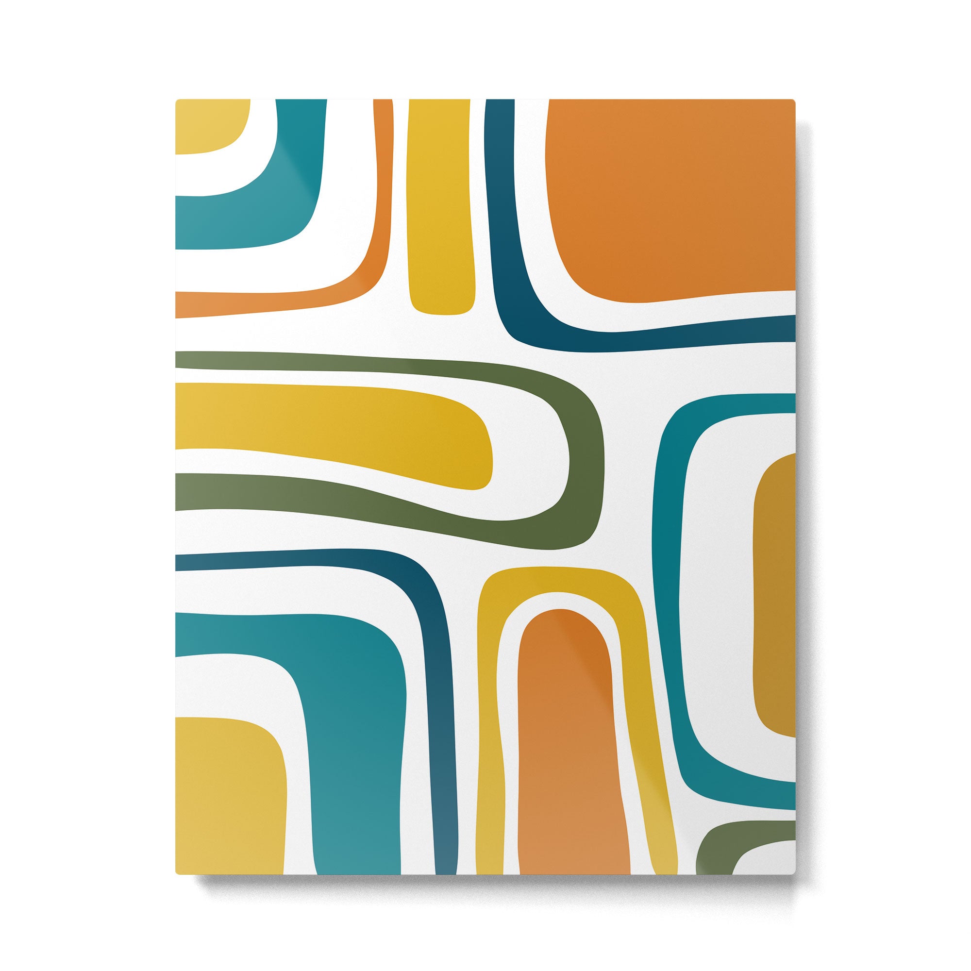 Palm Springs Midcentury Modern Abstract in Moroccan Teal, Orange, Mustard, Olive, and White Metal Print Gallery Image 6