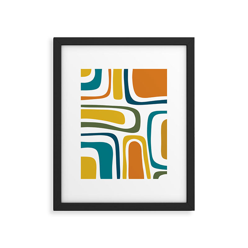 Palm Springs Midcentury Modern Abstract in Moroccan Teal, Orange, Mustard, Olive, and White Framed Art Print Gallery Image 6