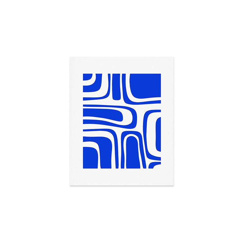 Palm Springs Mid-Century Modern Abstract Minimalist Pattern Royal Blue and White Art Print Gallery Image 1