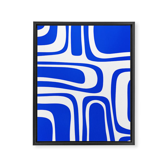 Palm Springs Mid-Century Modern Abstract Minimalist Pattern Royal Blue and White Framed Canvas Print Gallery Image 1