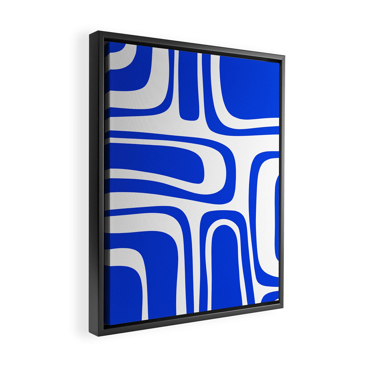 Palm Springs Mid-Century Modern Abstract Minimalist Pattern Royal Blue and White Framed Canvas Print Gallery Image 2