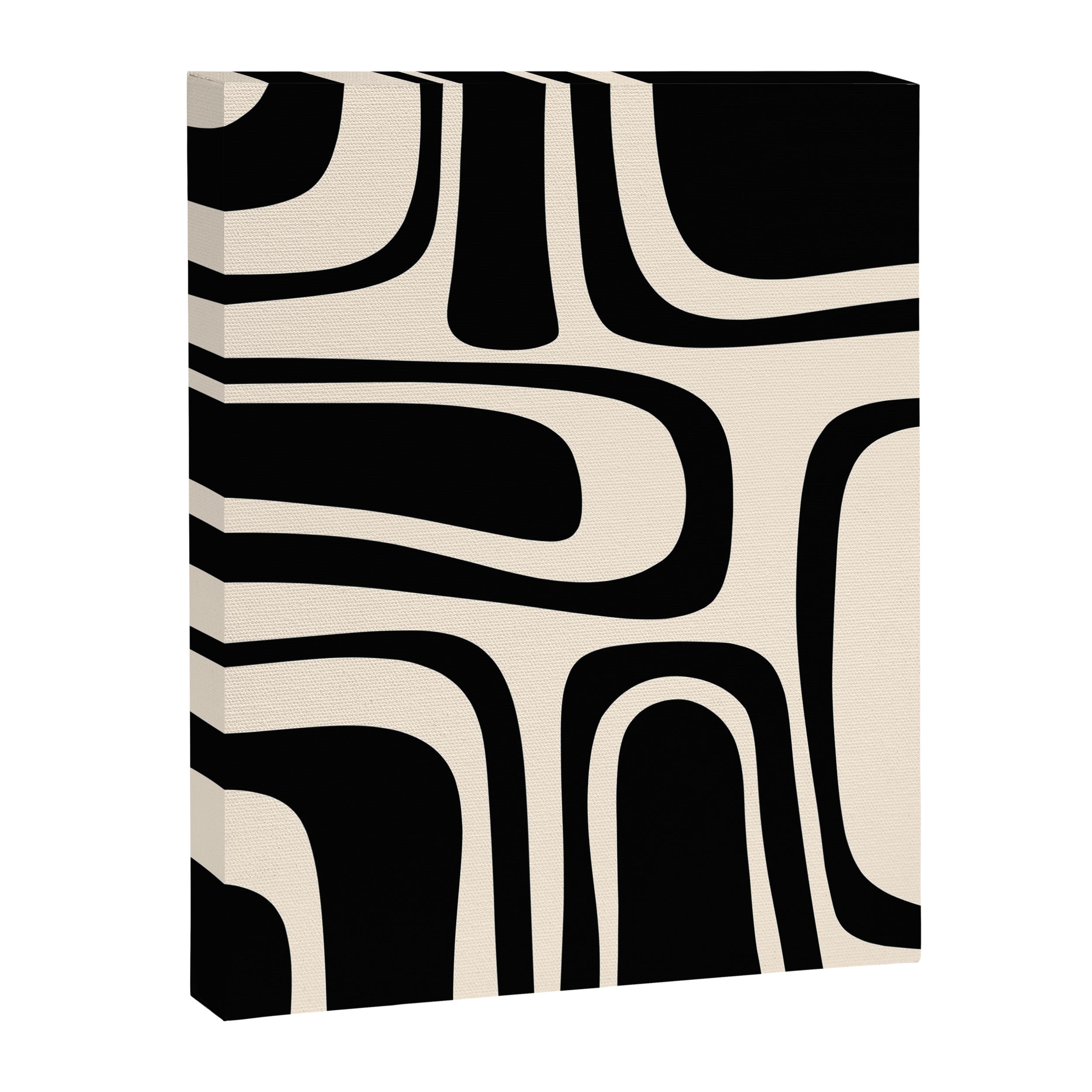 Palm Springs - Midcentury Modern Abstract Pattern in Black and Almond Cream  Canvas Print Gallery Image 8