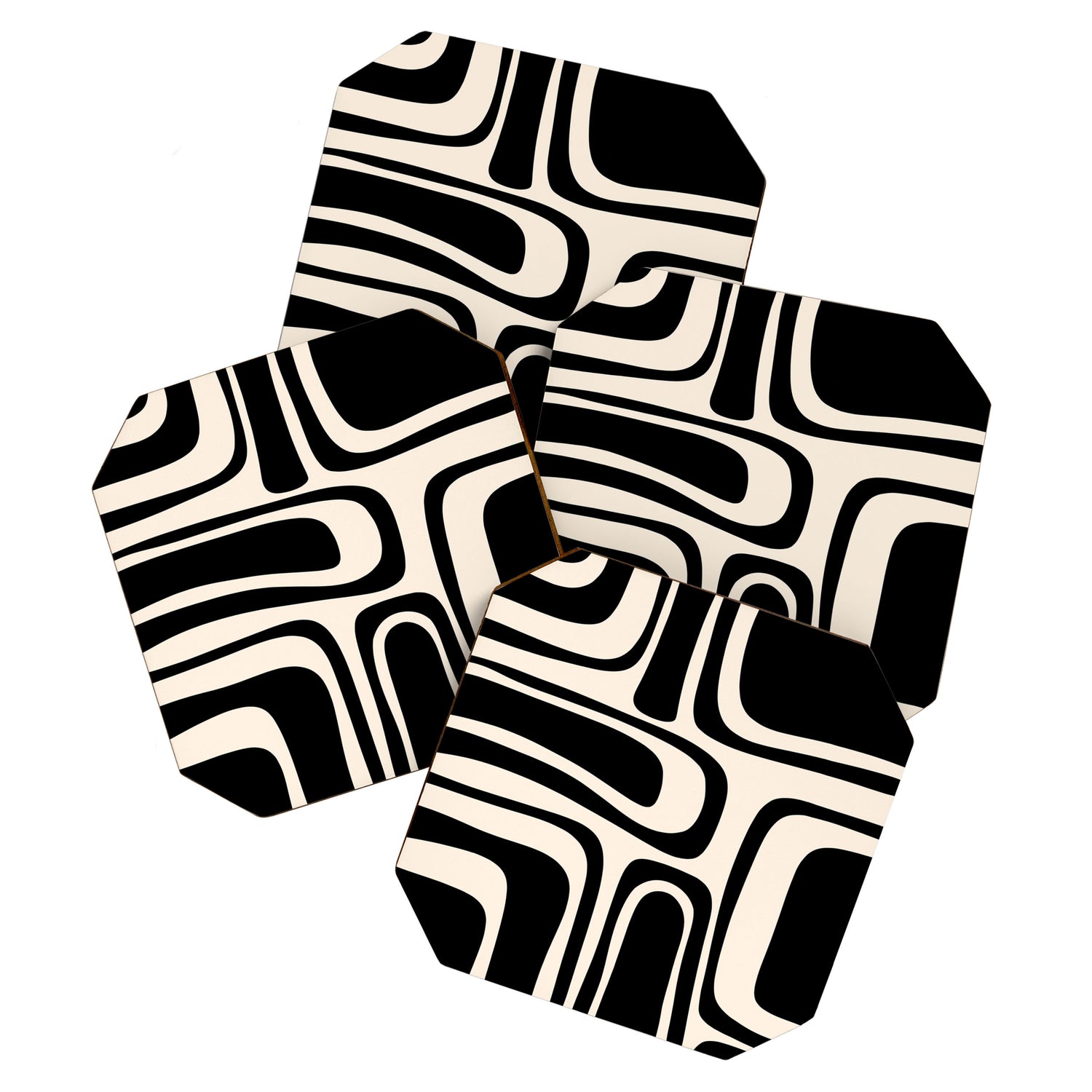 Palm Springs - Midcentury Modern Abstract Pattern in Black and Almond Cream  Coaster Gallery Image 1